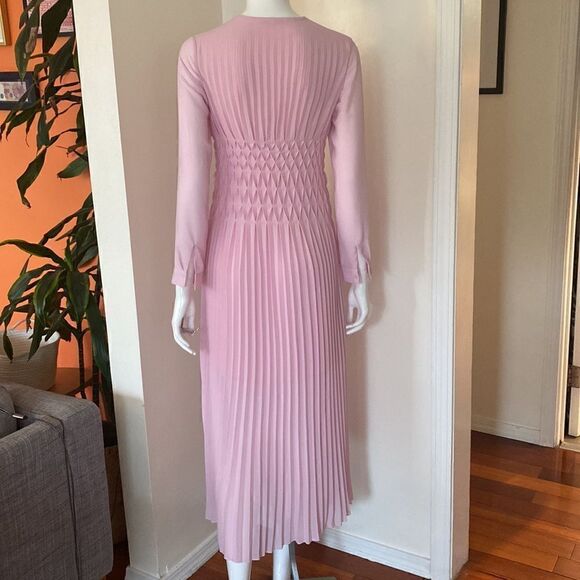 Maje Pink Pleated Geometric Chiffon Midi Dress Size 1 - Picture 8 of 16